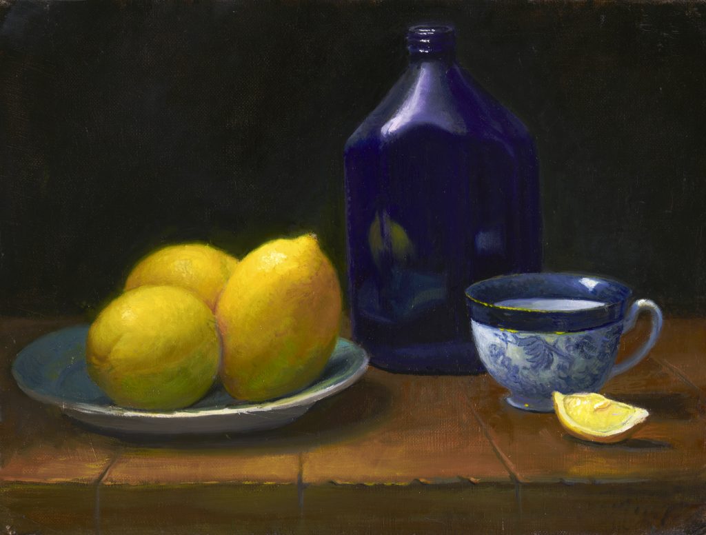 Lemons with Blue & White Cup_10x7.58in_4b875